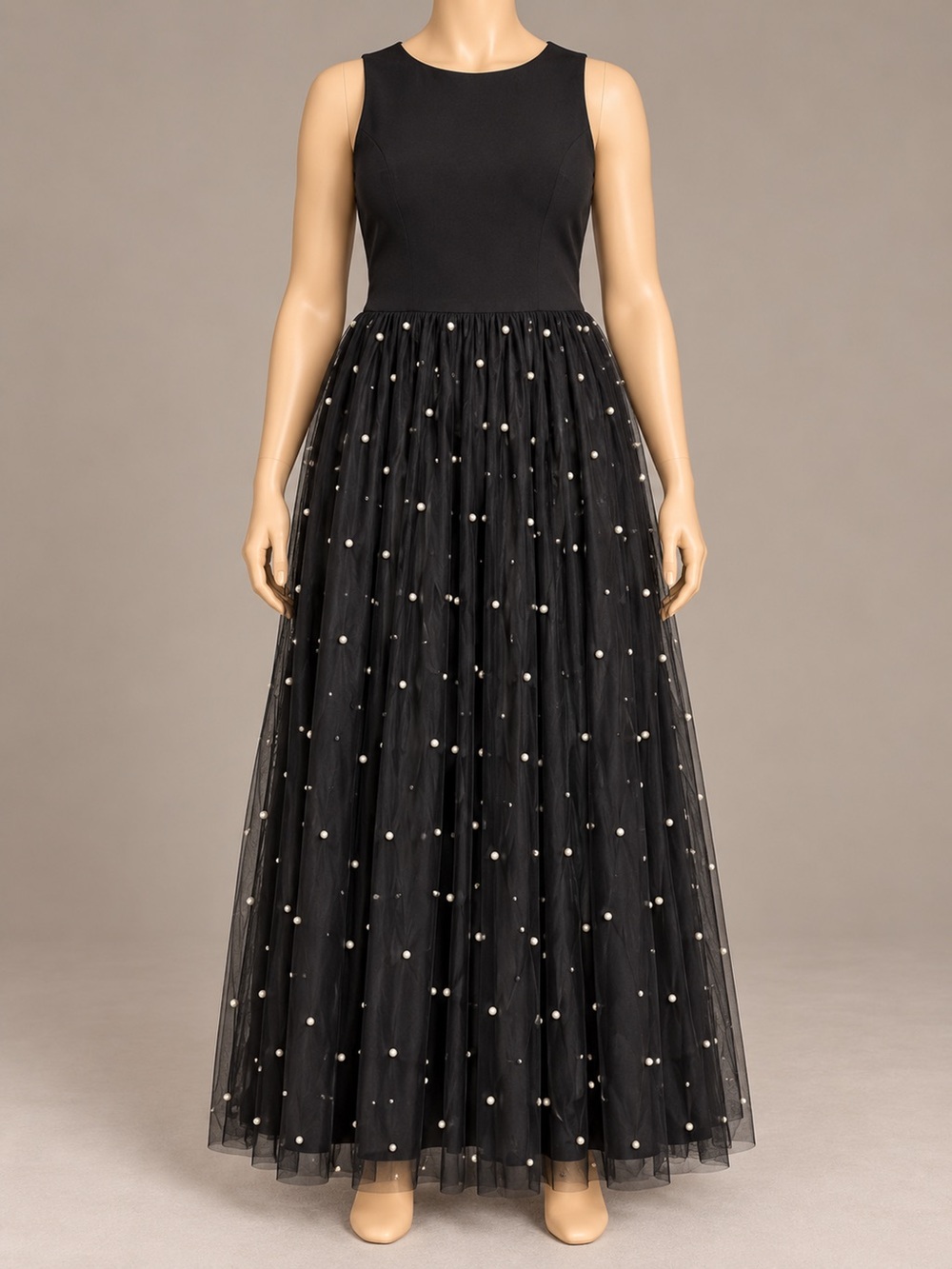 Calvin Klein Black Pearl Embellished Tulle Maxi Dress Size 14
